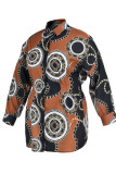 Brown Casual Print Split Joint Buckle Turndown Collar A Line Plus Size Dresses