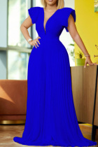 Royal Blue Fashion Sexy Solid Fold V Neck Evening Dress
