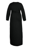 Black Casual Solid Patchwork High Opening V Neck Straight Plus Size Dresses