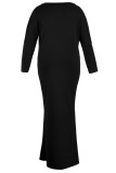 Black Sexy Solid Patchwork O Neck One Step Skirt Plus Size Dresses