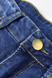 Dark Blue Casual Street Ripped Make Old Patchwork High Waist Denim Jeans
