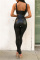 Black Fashion Sexy Solid Backless V Neck Sleeveless Two Pieces