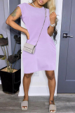 Light Purple Fashion Casual Solid Basic O Neck Sleeveless Dress Dresses