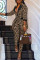 Brown Fashion Casual Print Patchwork Turndown Collar Long Sleeve Two Pieces