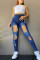 Blue Fashion Casual Hot Drilling Ripped High Waist Skinny Denim Jeans