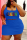 Blue Casual Print Patchwork U Neck Pencil Skirt Plus Size Two Pieces