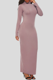 Apricot Fashion Casual Solid Basic Turtleneck Long Sleeve Dresses