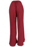 Wine Red Fashion Casual Pleated Wide-Leg Pants