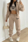 Grey Fashion Casual Letter Print Cardigan Vests Pants Hooded Collar Long Sleeve Three-piece Set
