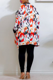 Black Fashion Casual Print Basic V Neck Long Sleeve Two Pieces