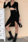 Black Fashion Sexy Solid Fold V Neck Long Sleeve Two Pieces