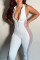 White Fashion Sexy Patchwork See-through Zipper Collar Skinny Jumpsuits