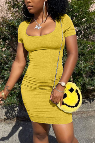 Yellow Sexy Fashion Tight Short Sleeve Dress