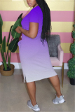 Purple Fashion Gradient Printed Short Sleeve Dress