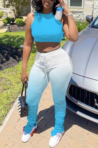 Blue Sexy Fashion Printed Trousers Sports Set