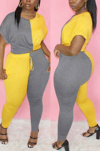 YellowGray Fashion T-shirt Trousers Patchwork Set