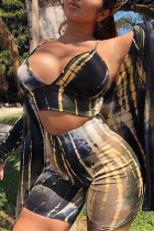 Black Sexy Fashion Printed Shorts Three-piece Set