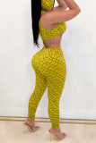 Yellow Sexy Fashion Printed Tights Romper Trousers Set