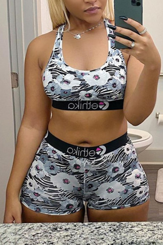Grey Sexy Fashion Printed Shorts Swimsuit Two-piece Set
