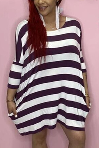 Purple Fashion Sexy Striped Short Sleeve Dress