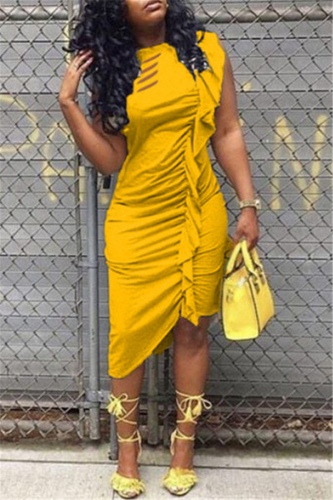 Gold Fashion Sexy Sleeveless Irregular Dress