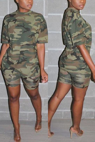 Army Green Fashion Camouflage Printed Casual Set