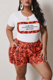 Red Fashion Casual Printed Top Shorts Two Piece Set