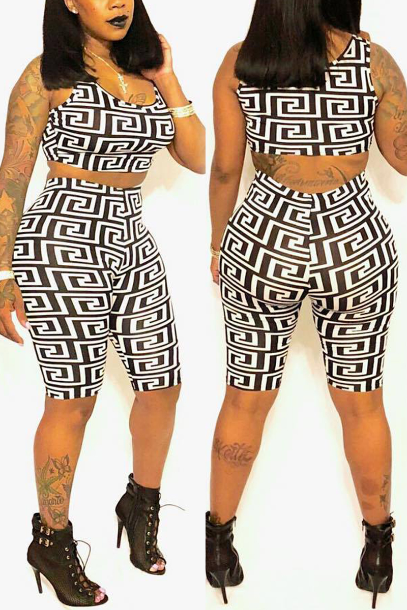 

White Sexy Fashion Print Two-piece Set