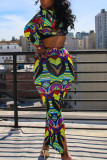Multicolor Fashion Casual Printed Long Sleeve Two-piece Set