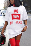 White Fashion Casual Letter Printed Loose Dress