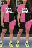 Pink Fashion Printed T-shirt Shorts Patchwork Set