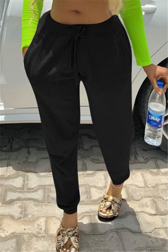 Black Fashion Casual Mid Waist Trousers