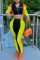 FluorescentYellow Fashion Long Sleeve Tops Trousers Patchwork Set