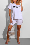 White Fashion Casual Printed Short Sleeve Shorts Sports Set