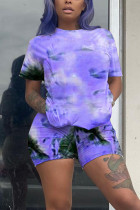 Purple Fashion Casual Tie-dye Printed Two-piece Set