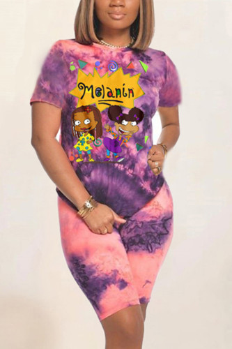 PurplePink Fashion Casual Printed Short Sleeve Shorts Set