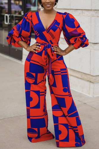 RedBlue Fashion Sexy Printed V-neck Jumpsuit