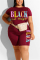 Wine Red Fashion Plus Size Letter Printed Casual Set