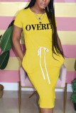 Yellow Fashion Sexy Printed Short Sleeve Dress