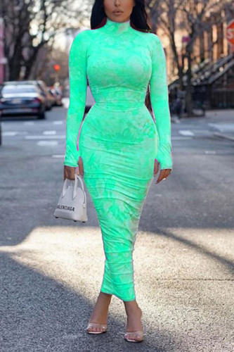 MintGreen Fashion Sexy Print Turtleneck Dress
