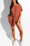 Red Fashion Casual Striped Short Sleeve Two-piece Set