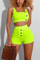Fluorescent green Sexy Casual Vest Shorts Two-piece Set