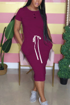 Purple Fashion Casual Short Sleeve Long Dress