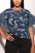 Navy Blue Fashion Camouflage Print Stitching T-shirt