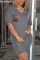 Grey Sexy Fashion Ma'am adult Leopard Two Piece Suits Patchwork Straight Short Sleeve Two-Piec