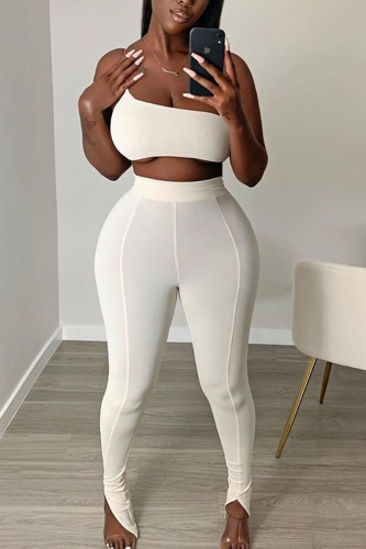 White Fashion Sexy Sleeveless Top Trousers Set