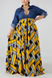 Yellow Fashion Stitching Retro Plus Size Dress