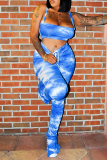 Blue Sexy Fashion Printed Trousers Two Piece Set