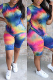 Multicolor Fashion Casual Printed Short Sleeve Shorts Set