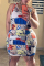Blue Fashion Sexy Printed Sleeveless Plus Size Dress